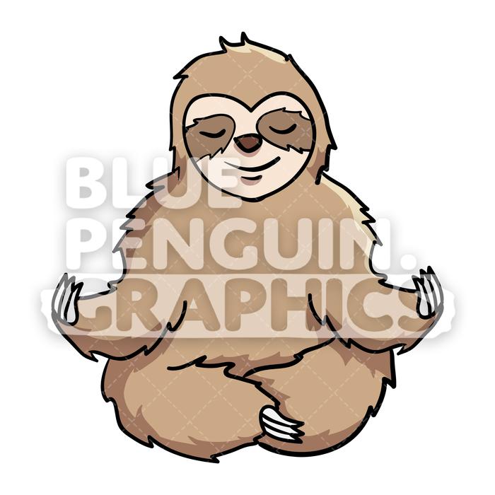 Sloth Meditation Vector Cartoon Clipart Illustration