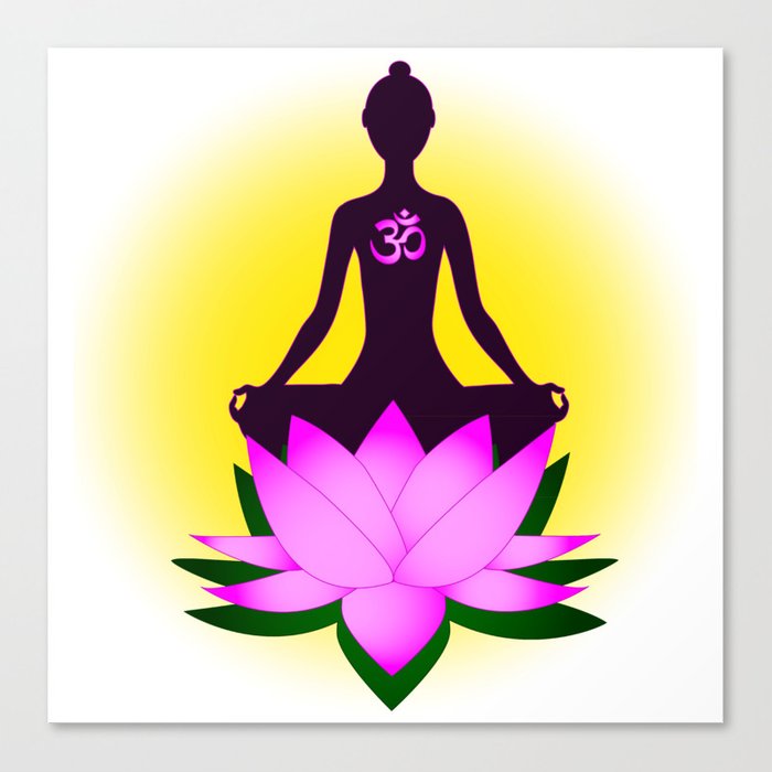 Yoga meditation in pink lotus flower Canvas Print by pixxart