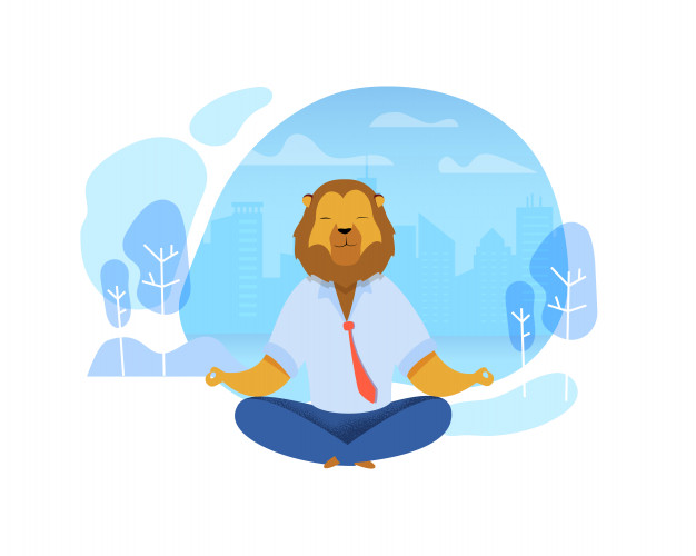 Office worker with lion head meditating clipart Vector