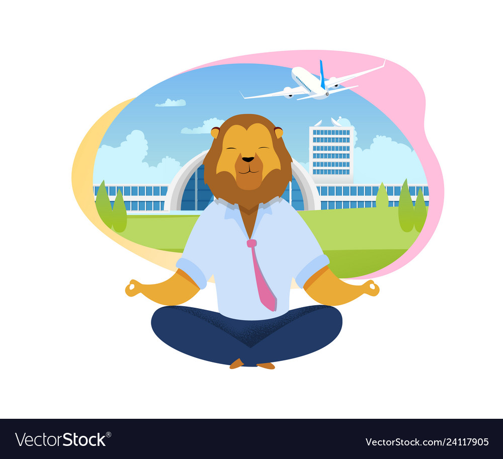 Office worker with lion head meditating clipart vector image