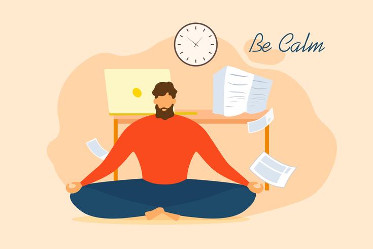 Man Be Calm Meditate Office Stress Relief