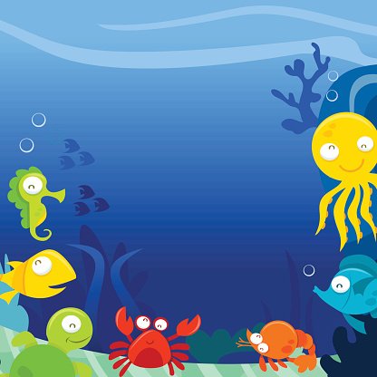 Happy Silly Cute Meer Tiere Unterwasser Square Textfreiraum