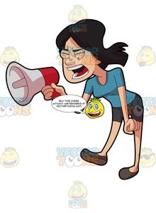 A Woman Shouting Angrily Using A Megaphone