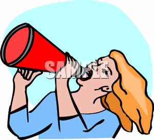 A Woman Yelling Into a Megaphone Clipart Picture