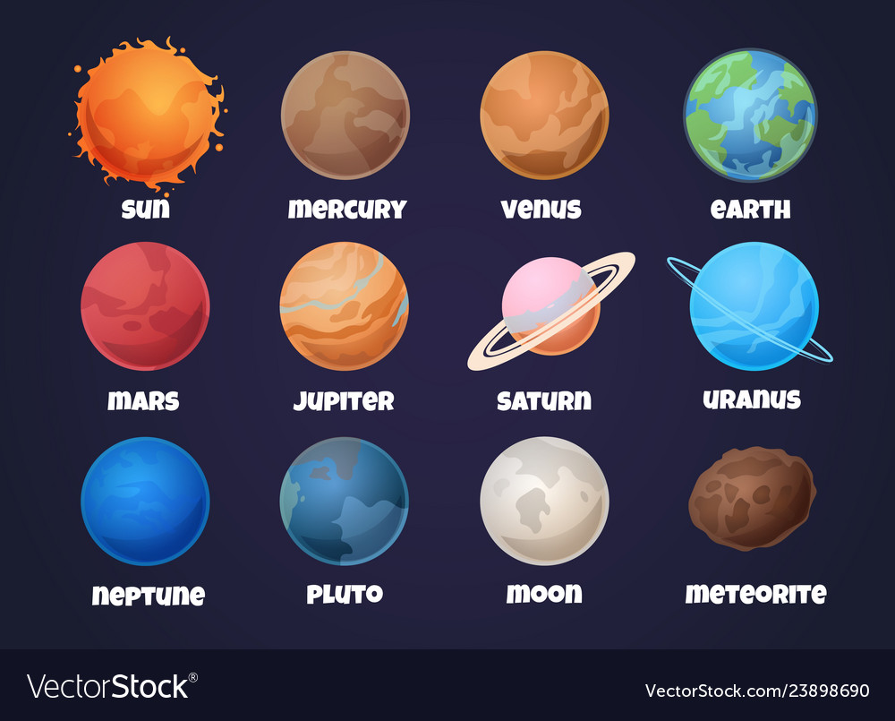 Solar system planets cartoon mercury and venus vector image