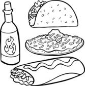 Mexican Food Items Line Art