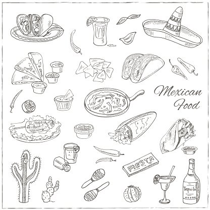 Vector Hand Drawn Set of Mexican Food premium clipart