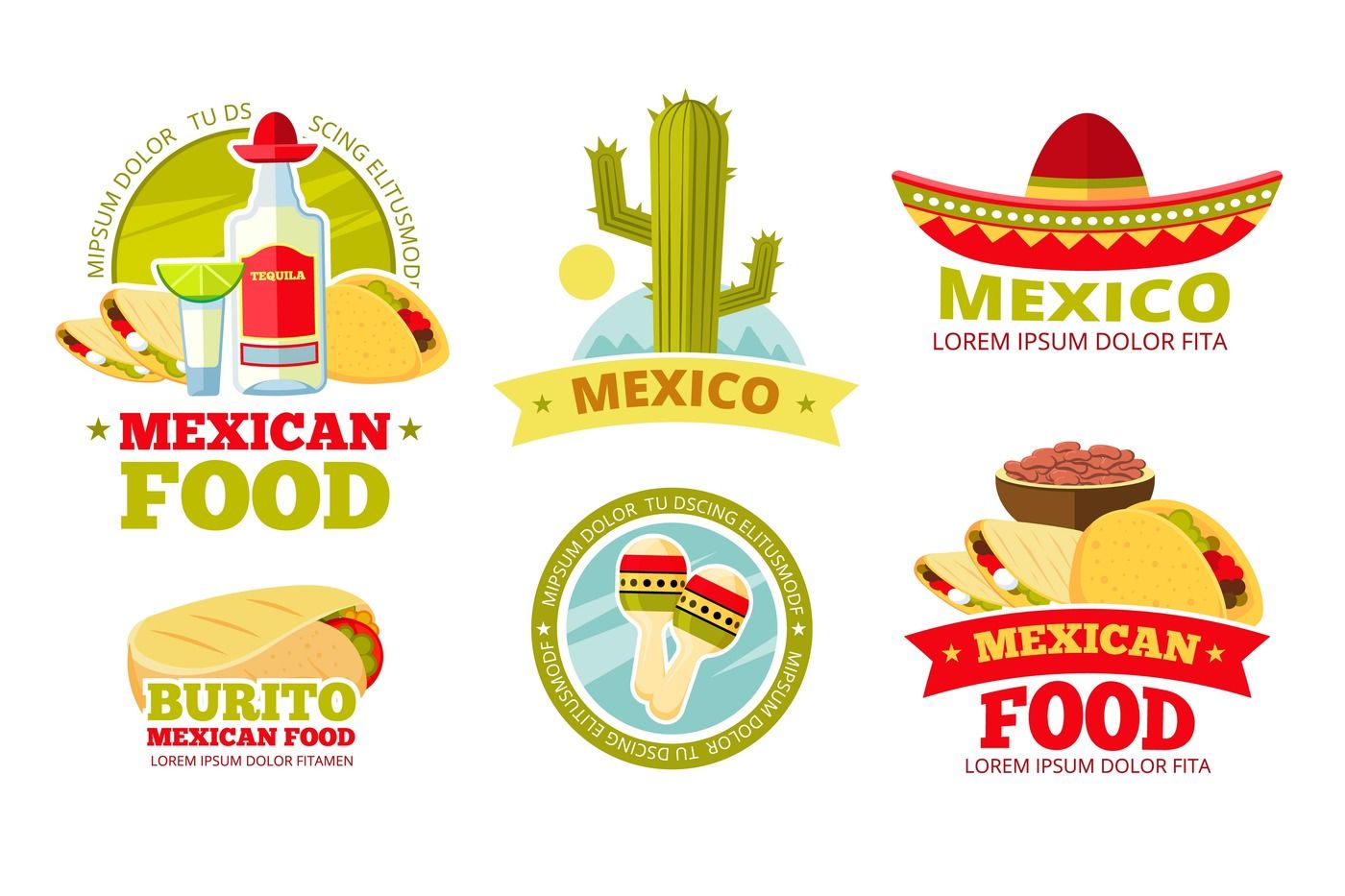 Mexican salsa food restaurant vector badges, labels, logos