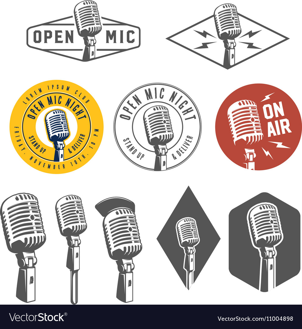 Set of vintage retro microphone emblems logos