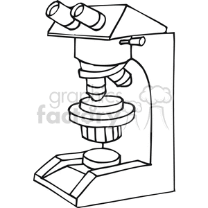 Black and white outline of a magnifying microscope clipart