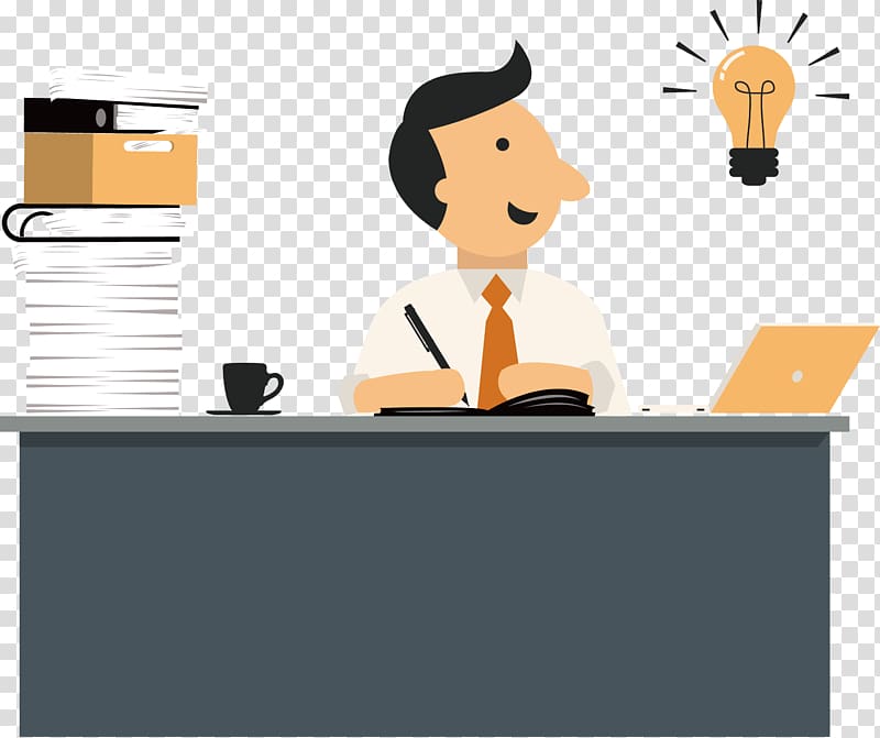 Man on desk working illustration, Microsoft Office Icon, PPT