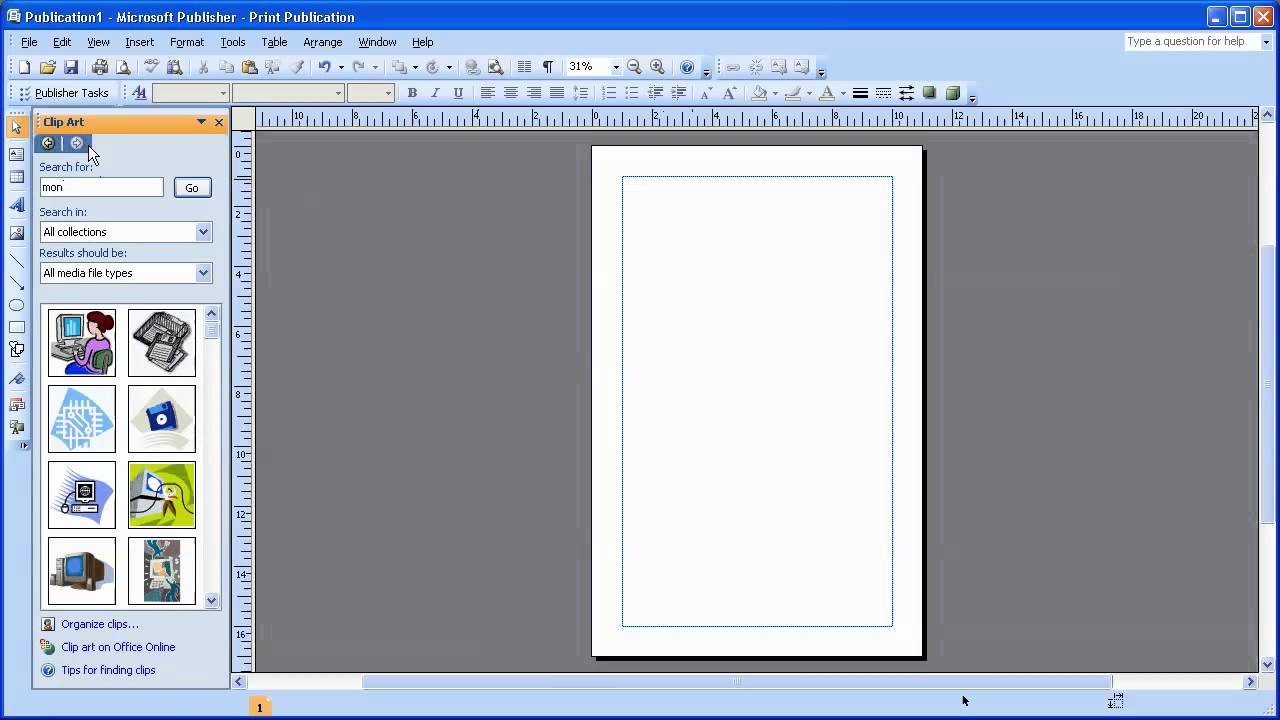 Insert clipart in MS Publisher