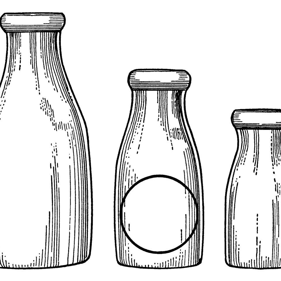 Milk bottle clip art, vintage dairy, paper ephemera, black
