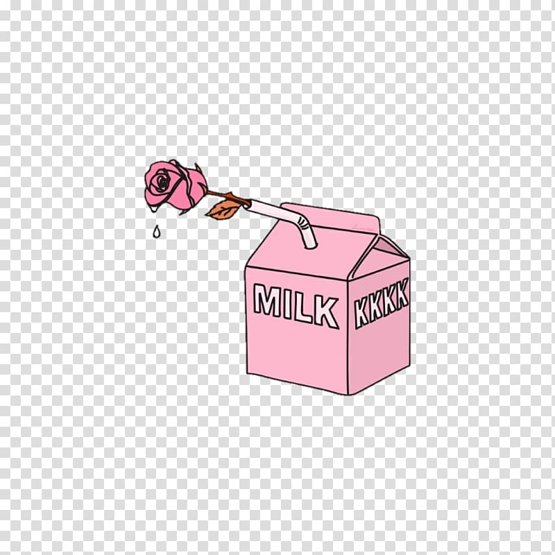 Pink rose and pink milk carton illustration, Aesthetics Art