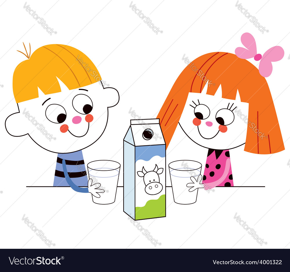 Little boy and girl drinking milk