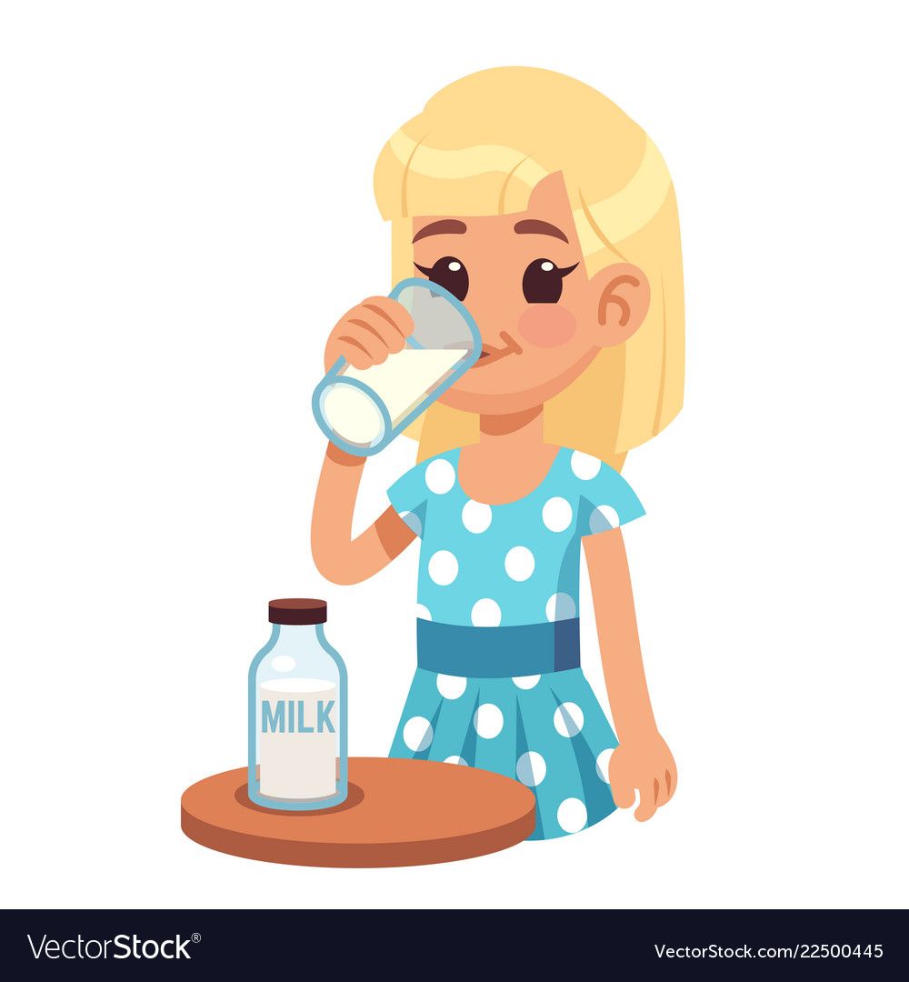 Girl drinks milk cartoon happy kid drinking cow Vector Image