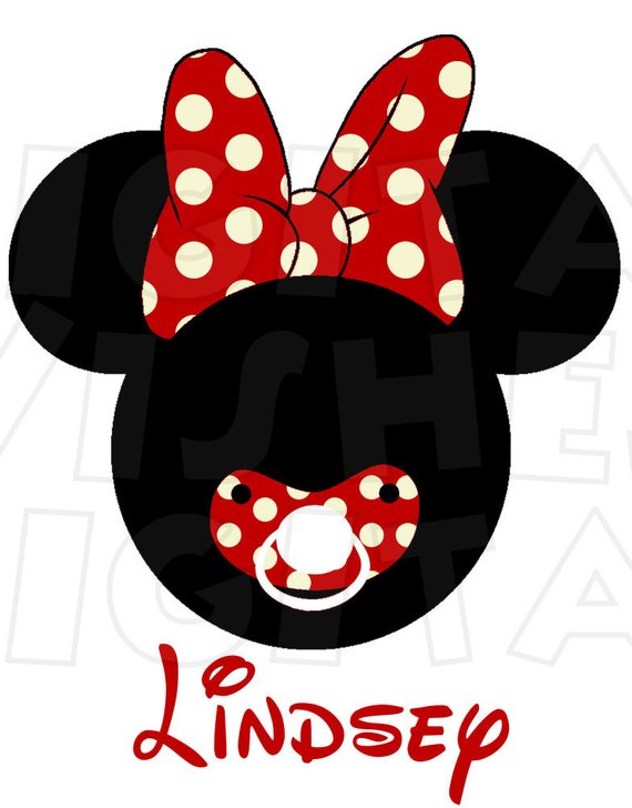 Baby Minnie Mouse with pacifier RED Digital Iron on transfer
