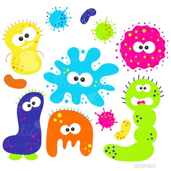 Germies Cute Digital Clipart, Germs, Bacteria Graphics