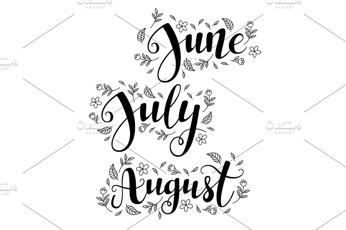 Cute brush calligraphy of summer months of the year