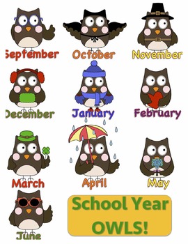 Owl Clipart for the Months of the School Year