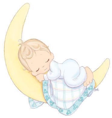 Precious moments baby sleeping on crescent moon