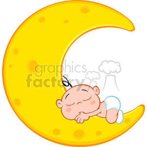 Royalty Free RF Clipart Illustration Cute Baby Boy Sleeps On Moon Cartoon  Character clipart