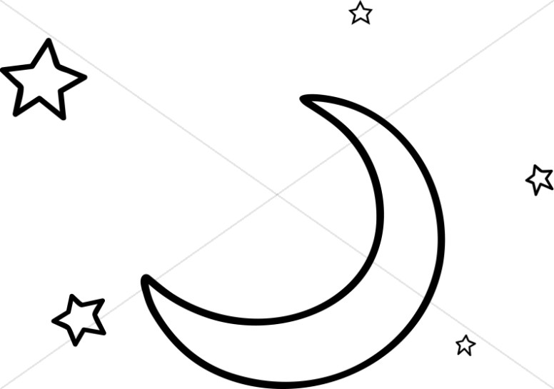 Line Art Moon and Stars