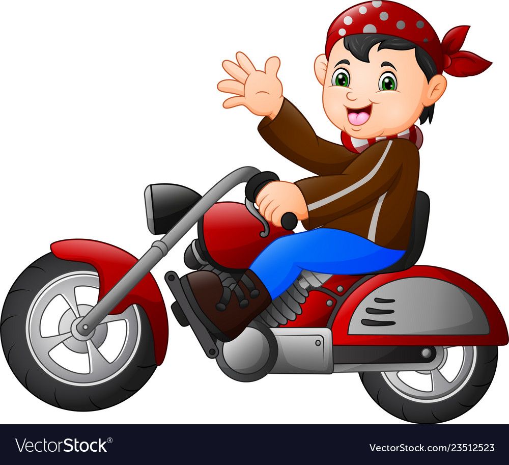Cartoon boy funny riding a motorcycle Royalty Free Vector