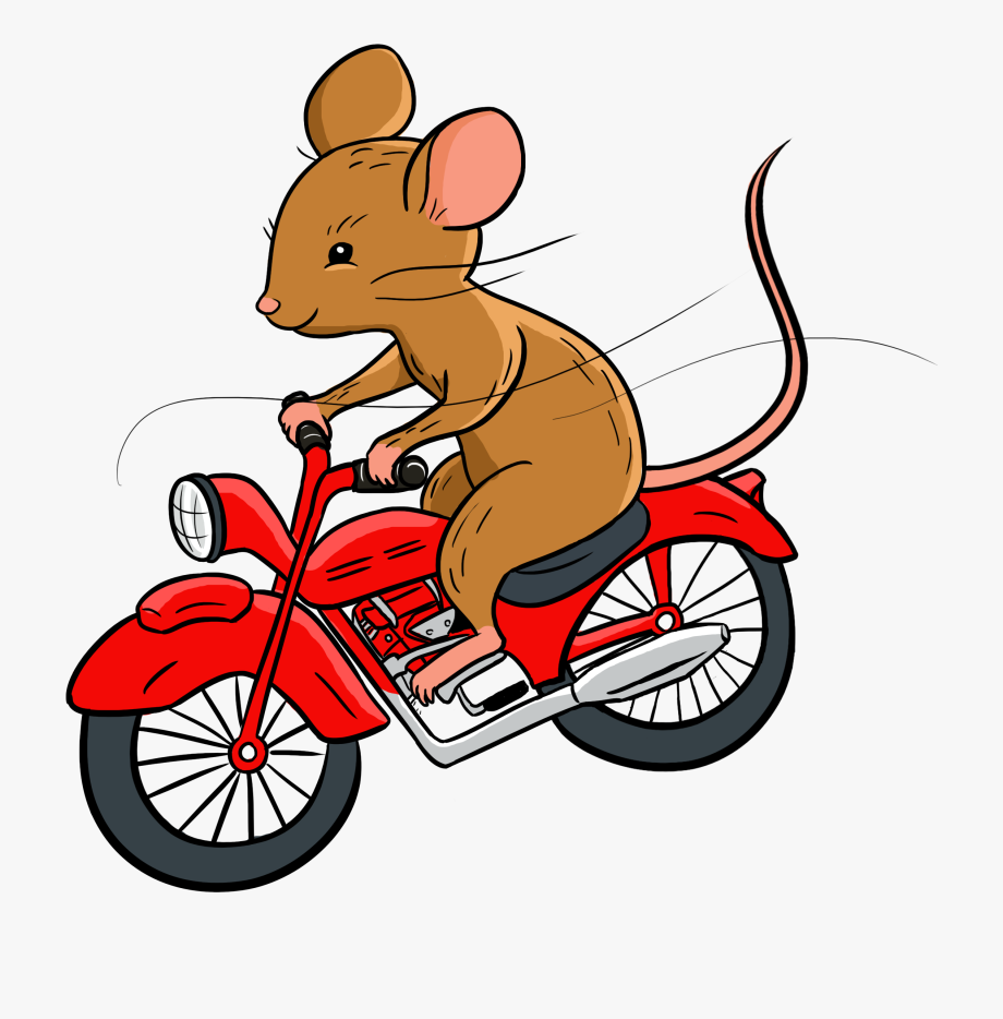 Cartoon mouse riding.