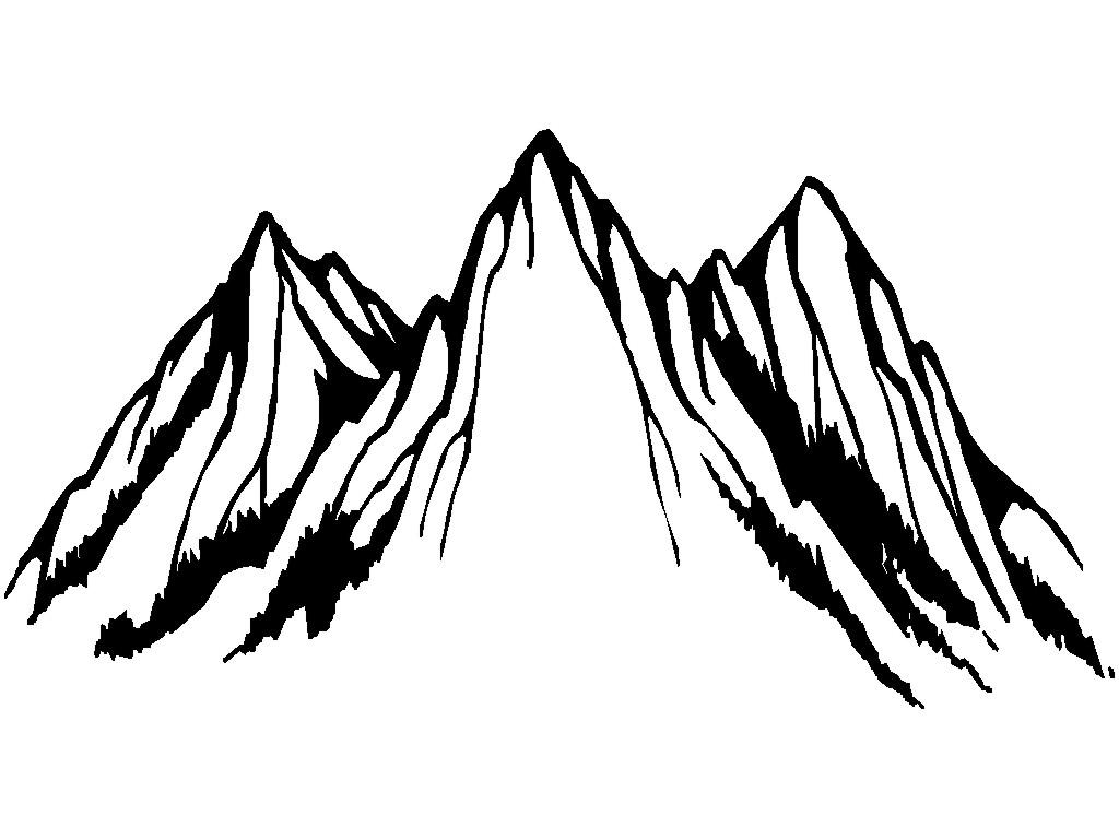 Mountain outline top clipart black and white outline