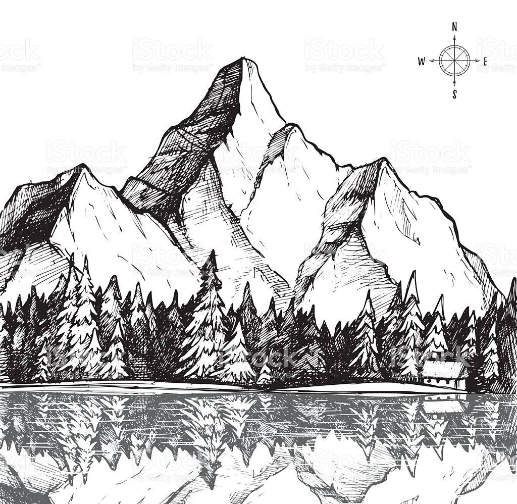 Mountain Drawing, Pencil, Sketch, Colorful, Realistic Art