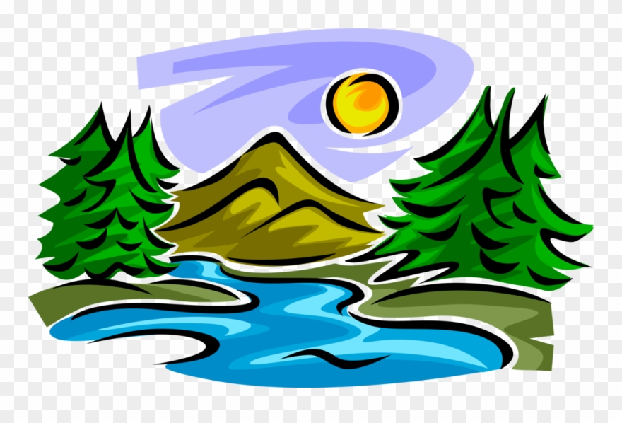 Mountain Stream With Trees Clipart Download