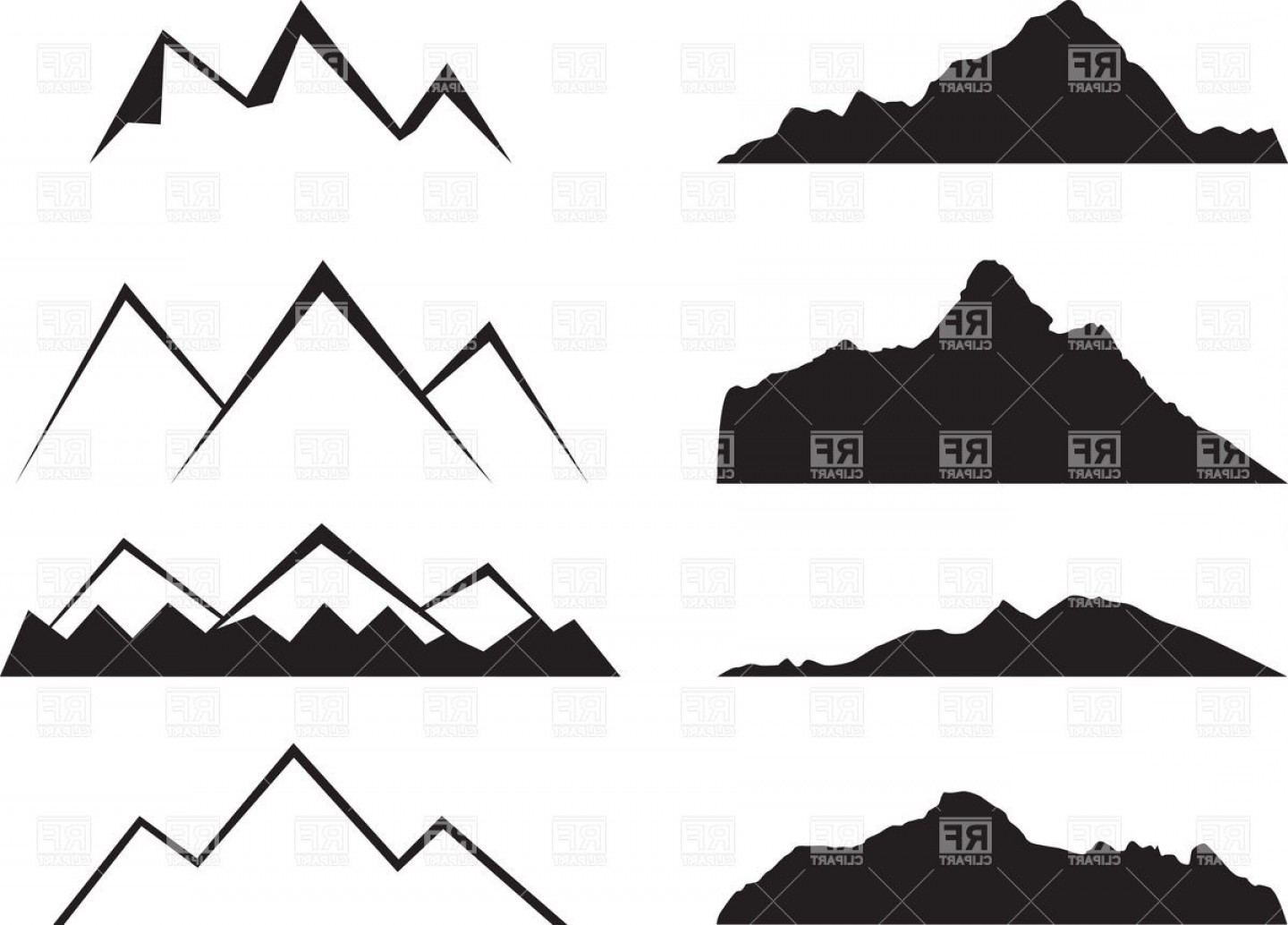 Simple Mountain Silhouettes Vector Clipart
