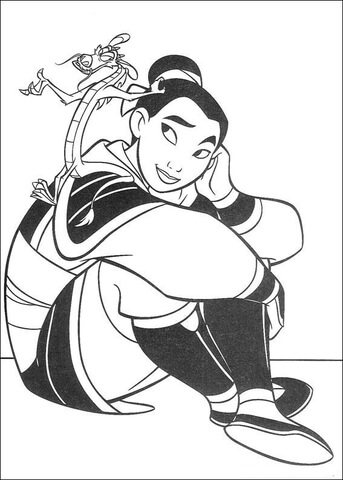 Mushu With Mulan coloring page
