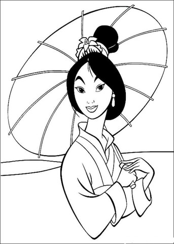Fa Mulan Holds An Umbrella coloring page