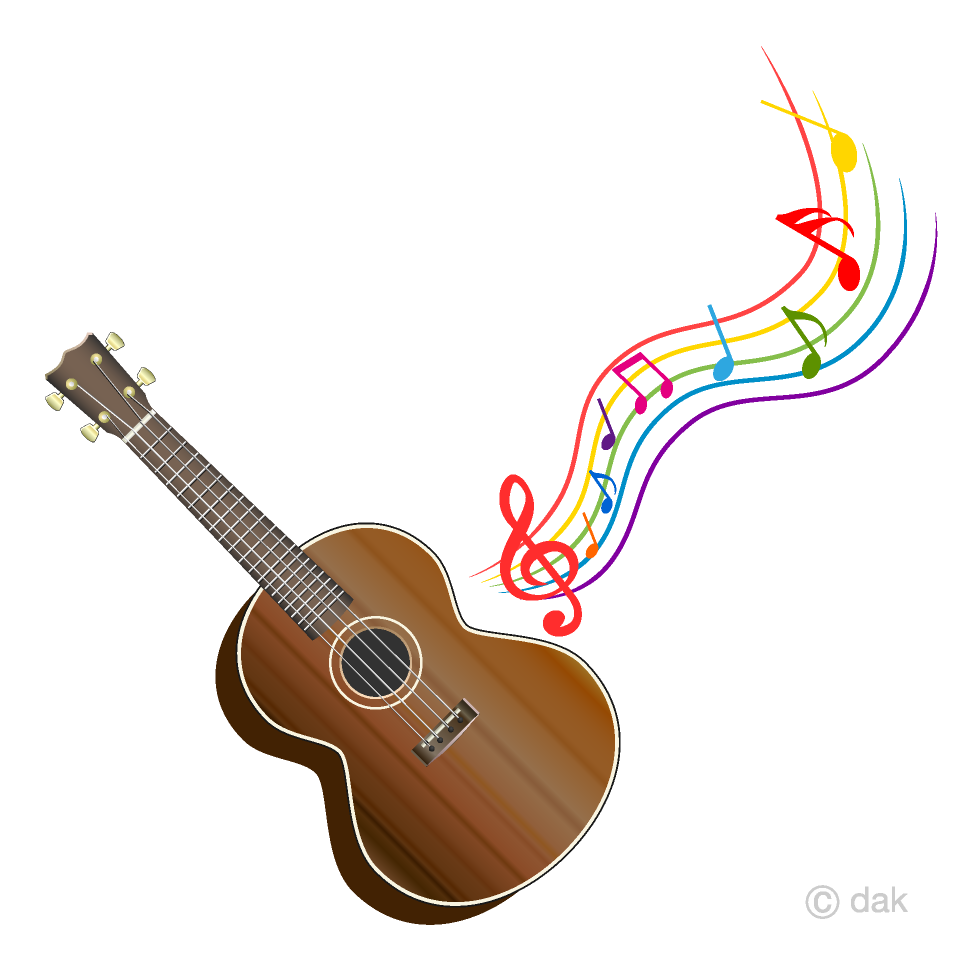 Free Ukulele and Colorful Music Note Clipart Image