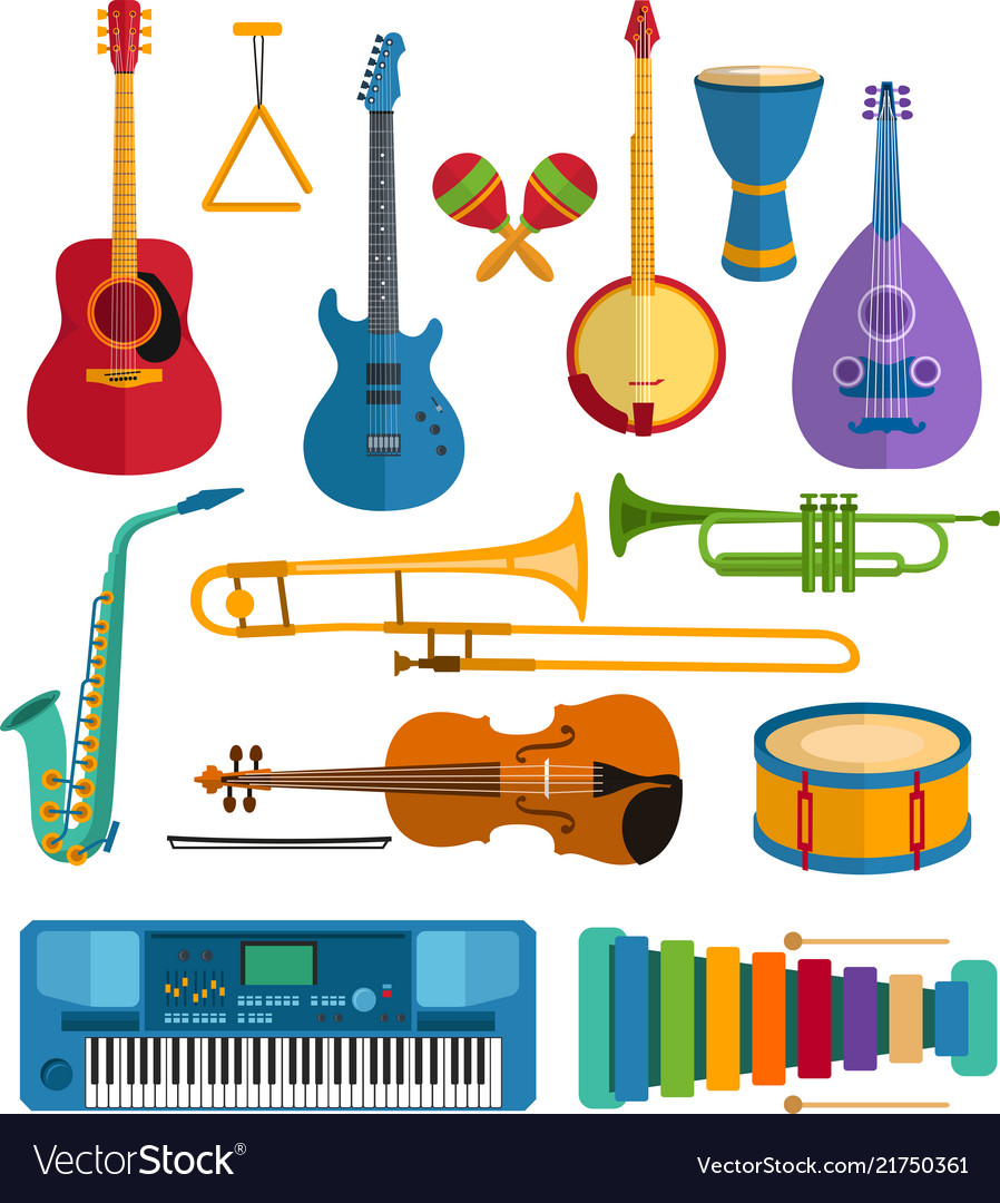 Colorful musical instruments flat
