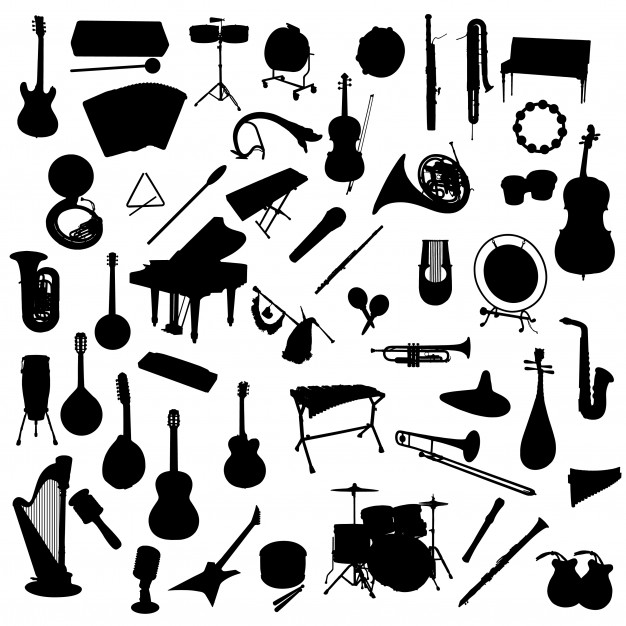 Music instruments silhouette clip art Vector