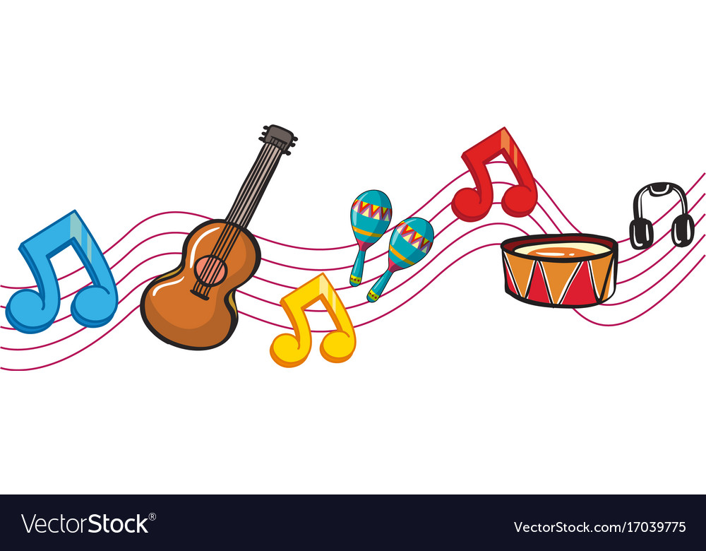 Musical instruments and music notes in background