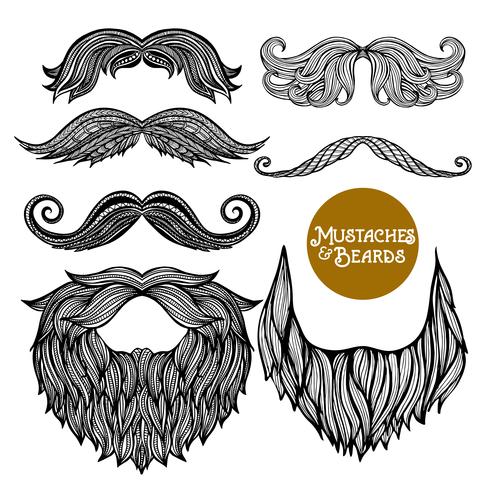 Hand Drawn Decorative Beard And Mustache Set