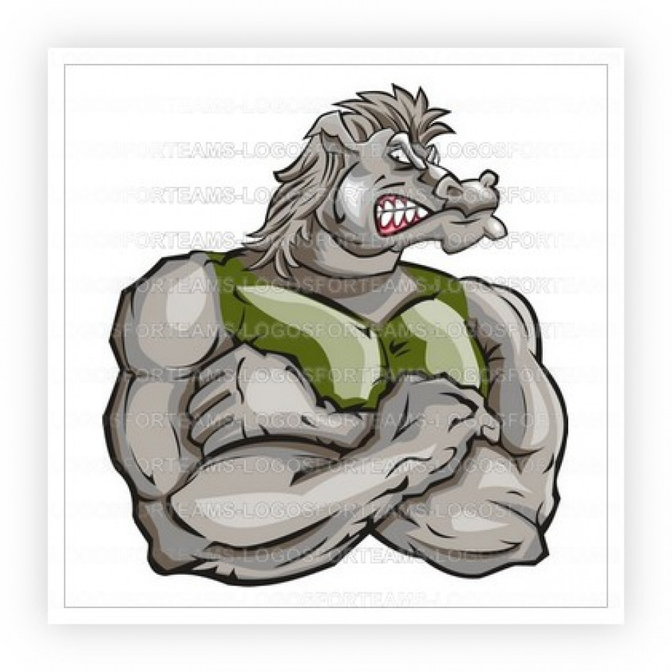 Mascot Logo Part of a Muscular Mustang With His Arms Crossed