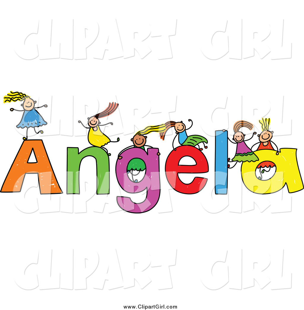 Clip Art of a Sketch of Girls Playing on the Name Angela by