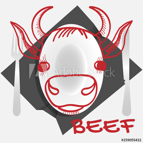 Logo of beef dishes with a plate in the form of a cow