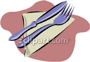 A Fork and Spoon on a Folded Napkin Royalty Free Clipart Picture