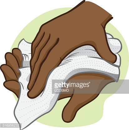 Person wiping his hands with a paper towel or napkin Clipart