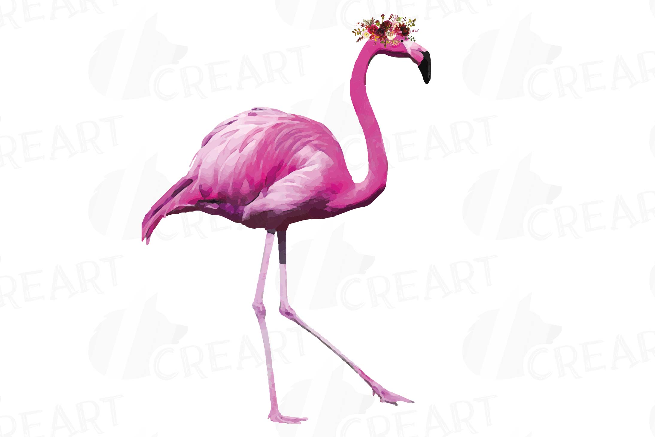 Watercolor Floral Pink Flamingo clip art, boho clipart