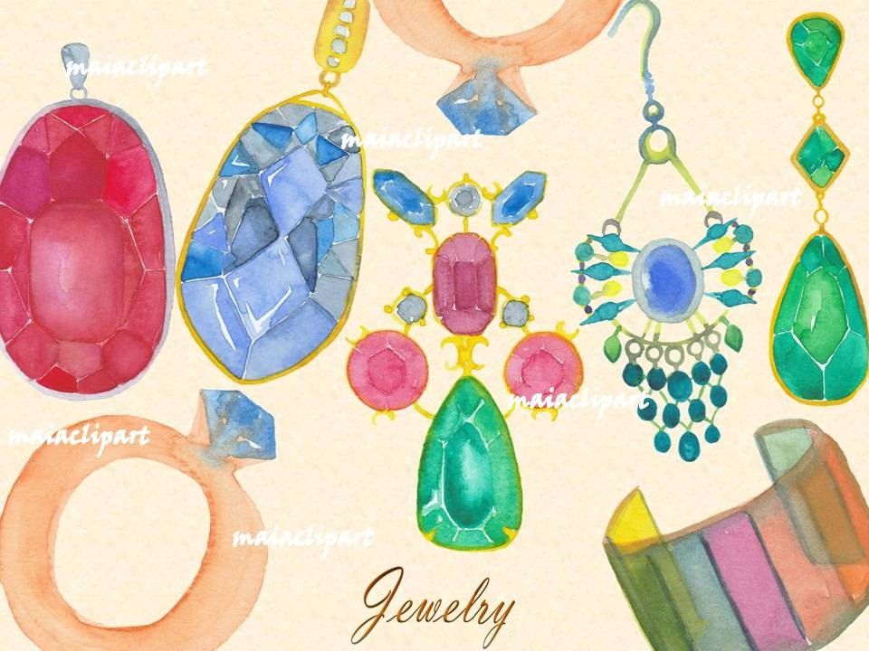 Watercolor clipart jewelry.