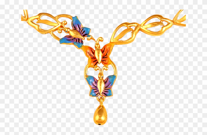 Colored Butterflies Gold Necklace