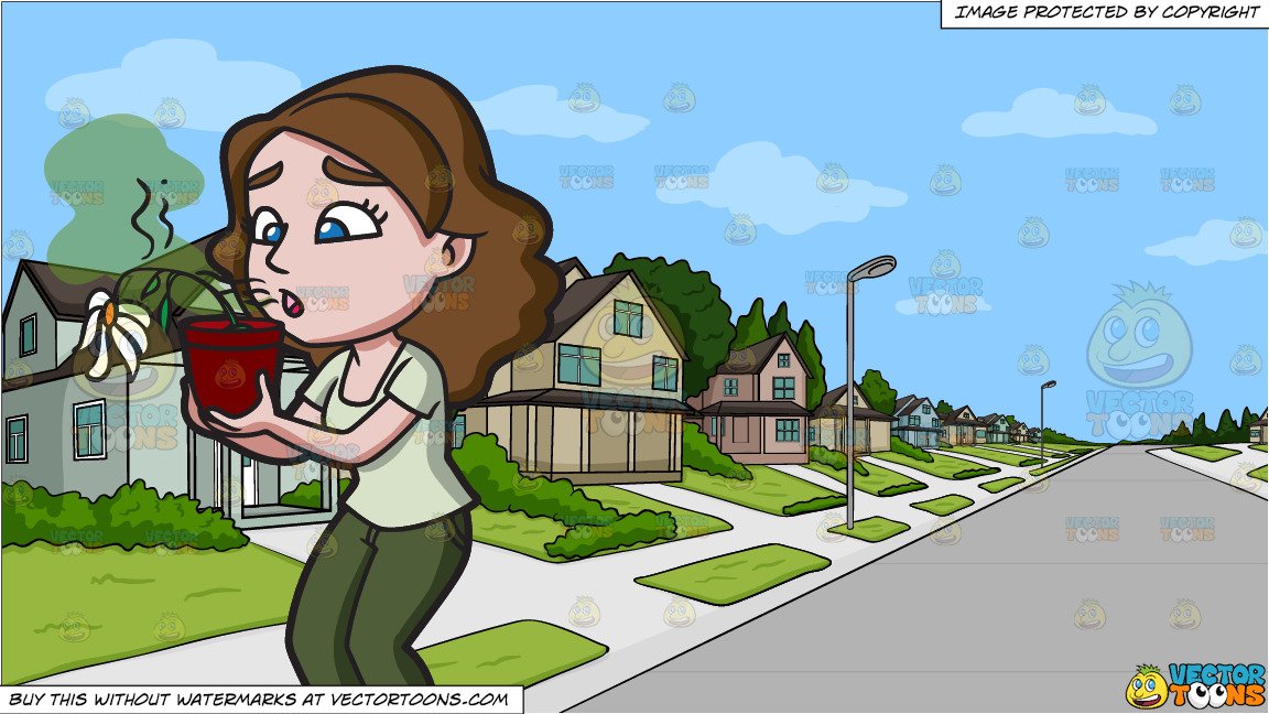 A Woman With Bad Breath Makes A Flower Wither and A Suburban Neighborhood  Background