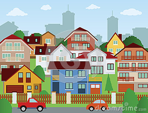 Suburban Houses Vector Illustration